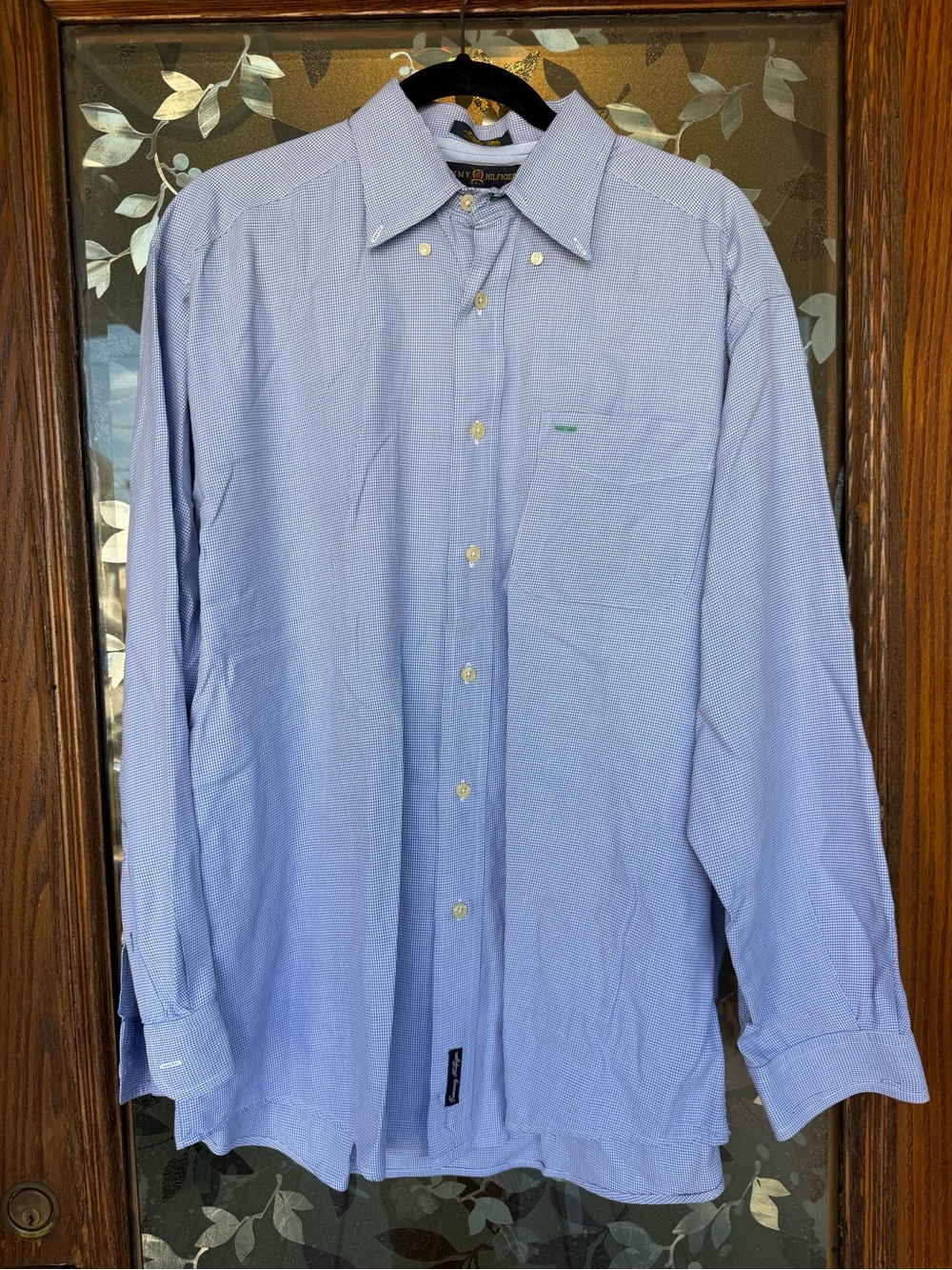 Tommy Hilfiger Golf Men’s Houndstooth Dress Shirt M 32/33 Blue/White Pocket